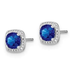 SS Created Sapphire and Diamond Earrings
