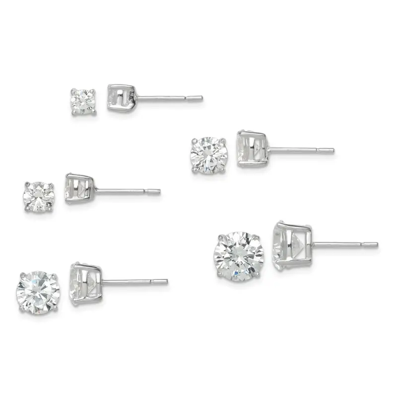 polished-round-cz-5-pair-post-earrings-set-ss