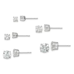 polished-round-cz-5-pair-post-earrings-set-ss