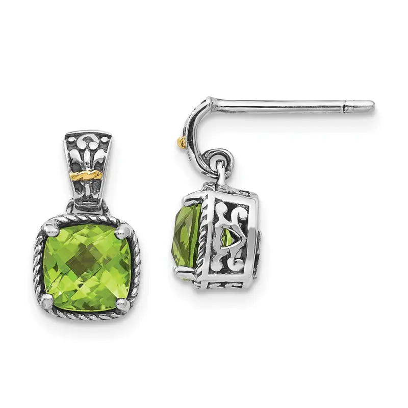 shey-couture-accent-antiqued-cushion-peridot-dangle-post-earrings-ss