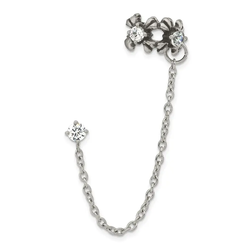 stainless-steel-antiqued-and-polished-cz-cuff-earring-sold-single