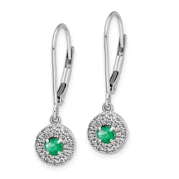 white-gold-diamond-halo-emerald-leverback-dangle-earrings