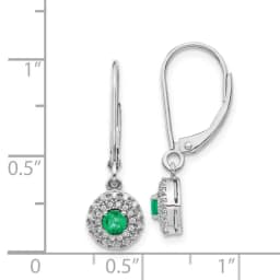 white-gold-diamond-halo-emerald-leverback-dangle-earrings
