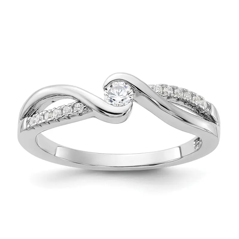 Sterling Silver Rhodium-plated CZ Ring