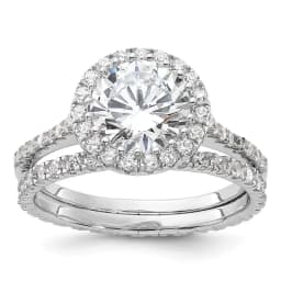 rhodium-cz-halo-engagement-eternity-band-2-ring-set-ss