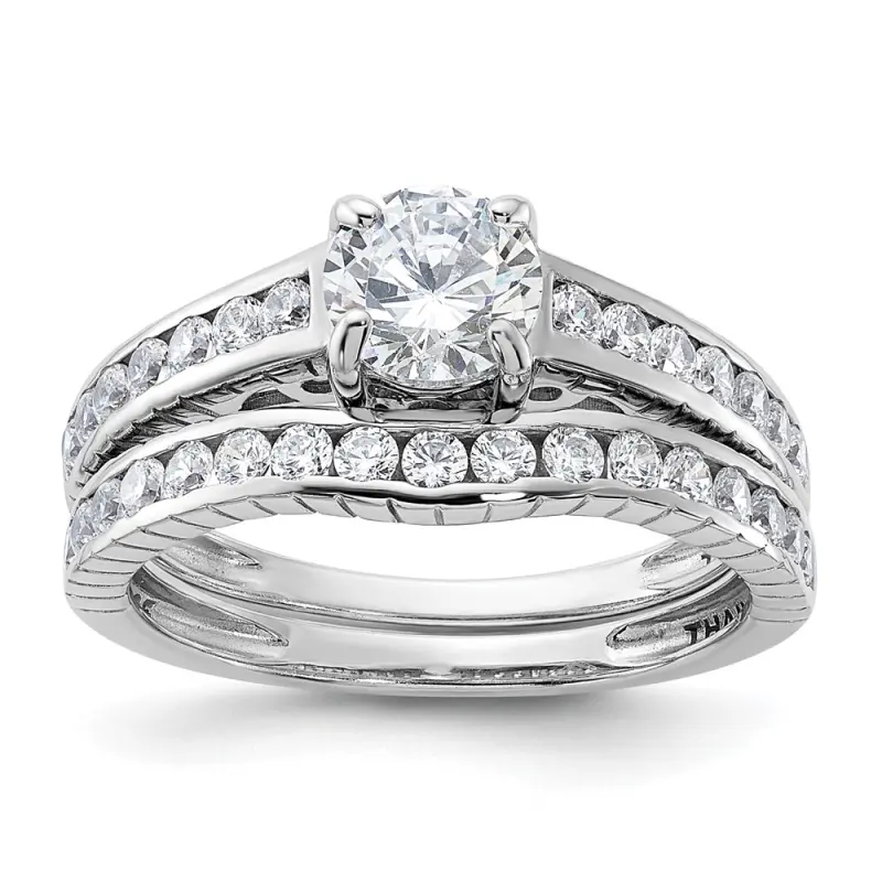 Rhodium-plated 2-Piece CZ Size 6 Wedding Set Ring (SS)