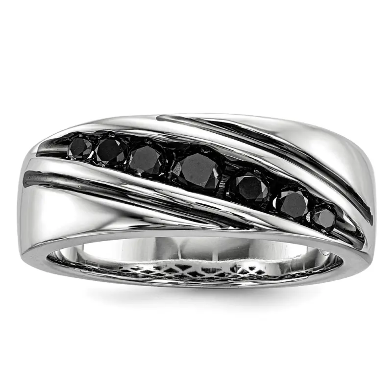 Rhodium-finished Black Diamond Men's Band Ring (SS)