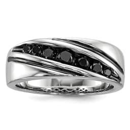 Rhodium-finished Black Diamond Men's Band Ring (SS)