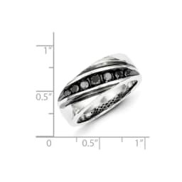 Rhodium-finished Black Diamond Men's Band Ring (SS)