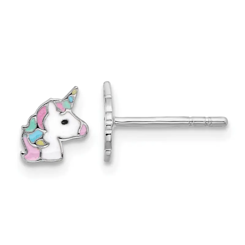 rhodium-plated-enameled-unicornpost-earrings-ss