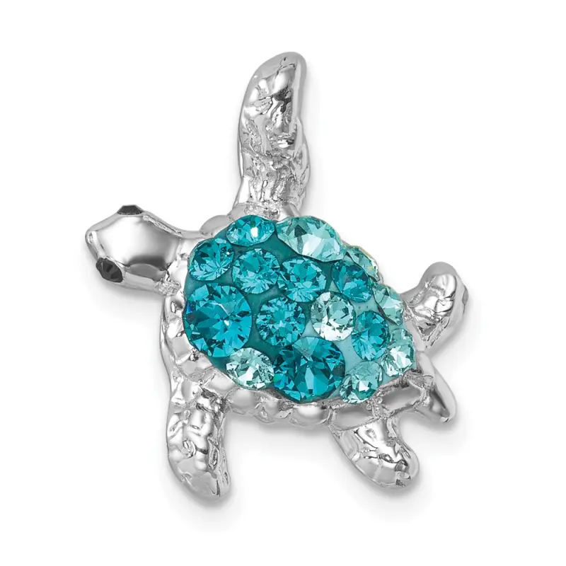sterling-silver-rhodium-plated-polished-crystal-turtle-chain-slide