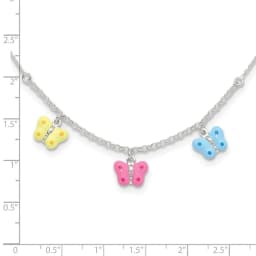 sterling-silver-polished-yellow-pink-and-blue-enameled-three-butterfly-children-s-necklace