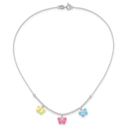 sterling-silver-polished-yellow-pink-and-blue-enameled-three-butterfly-children-s-necklace