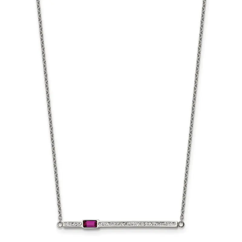 chisel-stainless-steel-polished-preciosa-crystal-and-red-glass-bar-on-a-15-inch-cable-chain-with-a-2-75-inch-extension-necklace