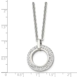 chisel-stainless-steel-polished-white-enameled-with-crystals-open-circle-pendant-on-an-18-inch-cable-chain-necklace
