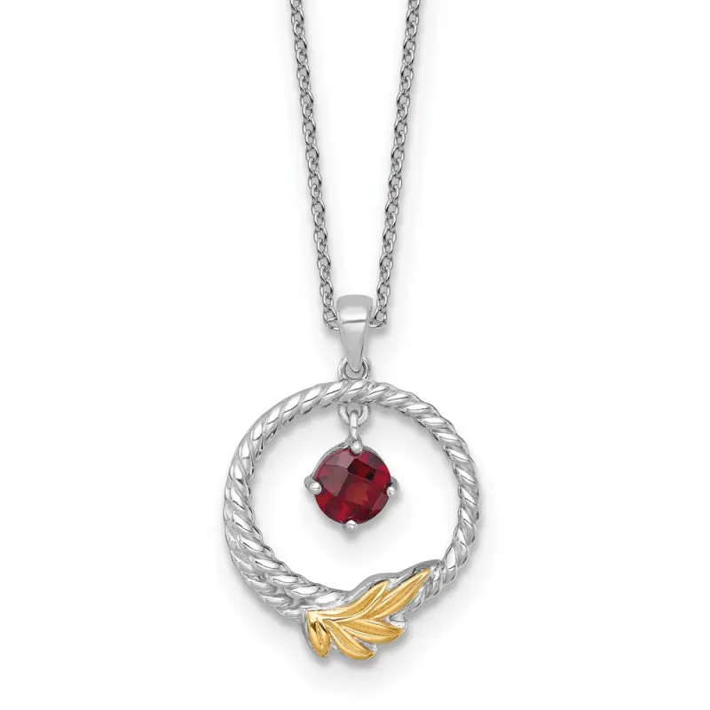 shey-couture-sterling-silver-rhodium-plated-twisted-circle-with-14k-leaf-accent-round-garnet-dangle-18-inch-with-2-inch-extension-necklace