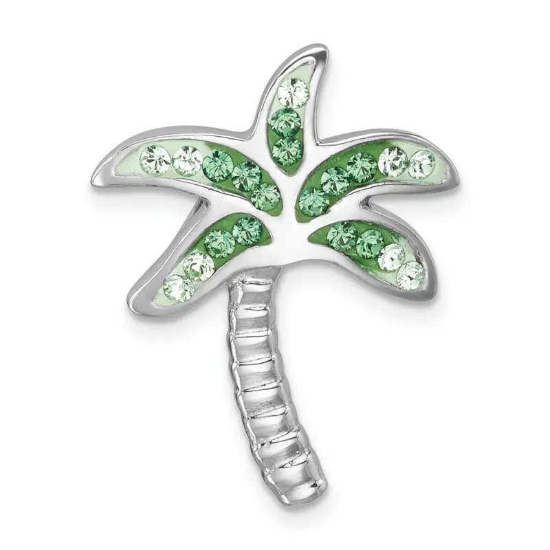 sterling-silver-rhodium-plated-polished-green-crystal-palm-tree-chain-slide
