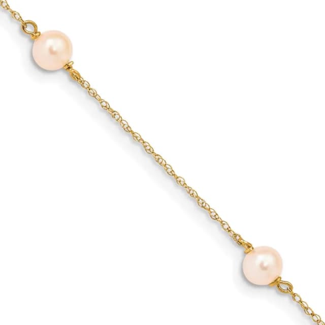 14k Madi K 5-6mm Pink Near-Round Freshwater Cultured Pearl 3-Station 6 inch Bracelet