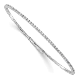 Sterling Shimmer Sterling Silver Rhodium-finished 1.7mm CZ 94 Stone 8 inch Flexible Bangle Bracelet