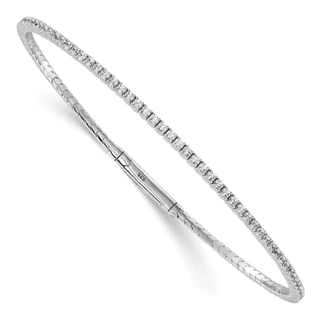 Sterling Shimmer Sterling Silver Rhodium-finished 1.7mm CZ 94 Stone 8 inch Flexible Bangle Bracelet