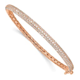 Sterling Shimmer Sterling Silver Rose-tone Flash Rose Gold-finished 175 Stone Pav‚ CZ Hinged Bangle Bracelet