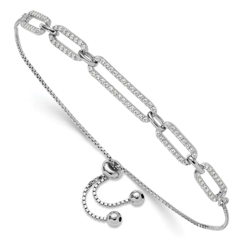 sterling-silver-rhod-plated-paperclip-link-cz-adjustable-bracelet