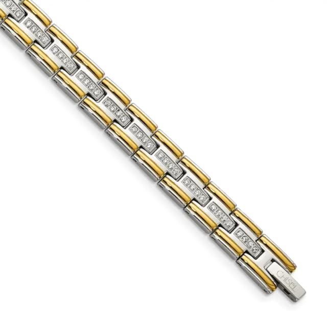 Chsiel Stainless Steel Polished with Tiger's Eye Inlay 8.5 inch Link Bracelet(36.11 Grams)