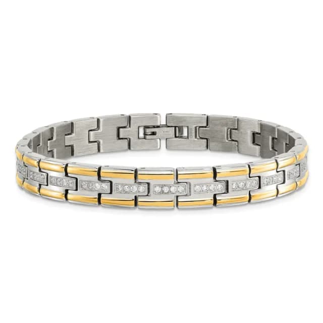 Chsiel Stainless Steel Polished with Tiger's Eye Inlay 8.5 inch Link Bracelet(36.11 Grams)
