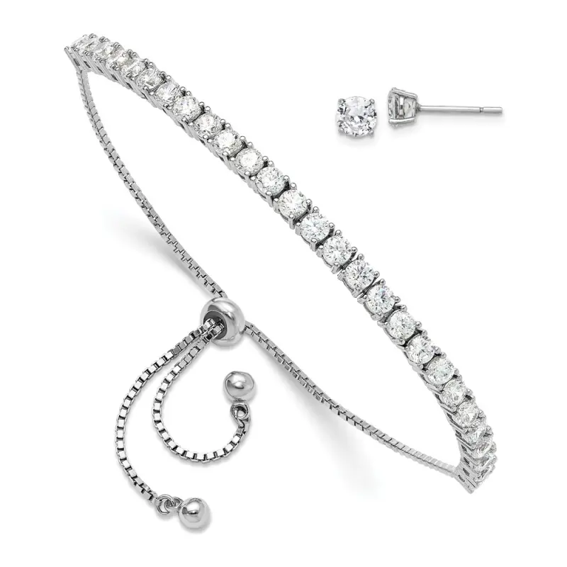 sterling-silver-rhodium-plated-cz-adjustable-bracelet-and-post-earring-set