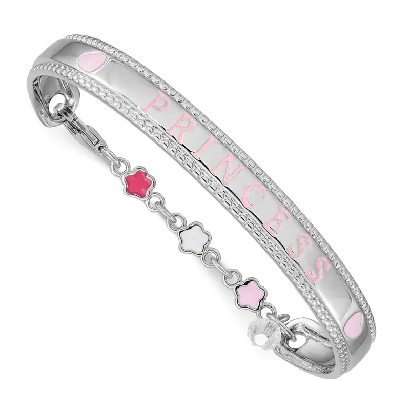sterling-silver-rhodium-plated-polished-beaded-crystal-multi-color-enameled-princess-with-chain-baby-bangle
