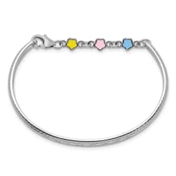 sterling-silver-rhodium-plated-polished-beaded-multi-color-enameled-flowers-hearts-princess-with-chain-baby-bangle