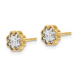 14k-two-tone-polished-and-diamond-cut-flower-post-earrings