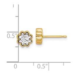 14k-two-tone-polished-and-diamond-cut-flower-post-earrings