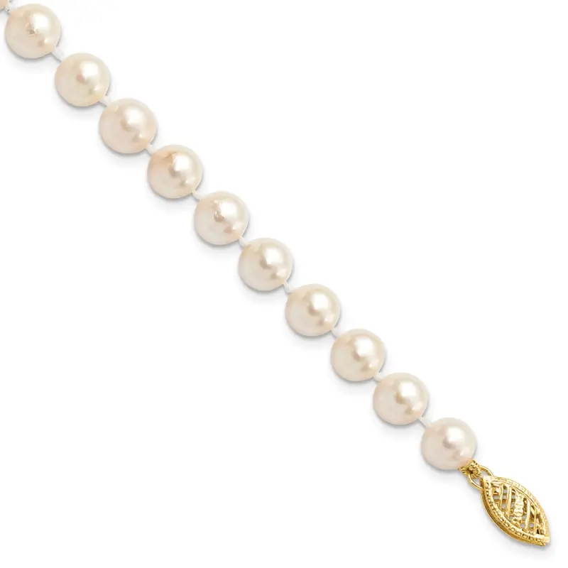 14k 6-7mm White Round Saltwater Akoya Cultured Pearl 8 inch Bracelet (0.29 Grams)
