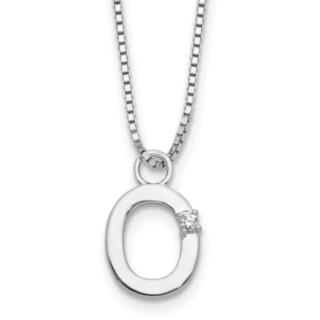 White Ice Sterling Silver Rhodium-finished 18 inch Diamond Letter O Initial Necklace plus 2 inch Extender