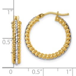 14k-two-tone-polished-and-diamond-cut-and-beaded-hoop-earrings