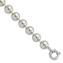 Majestik Sterling Silver Rhodium-finished 10-11mm Grey Imitation Shell Pearl Hand-knotted Bracelet
