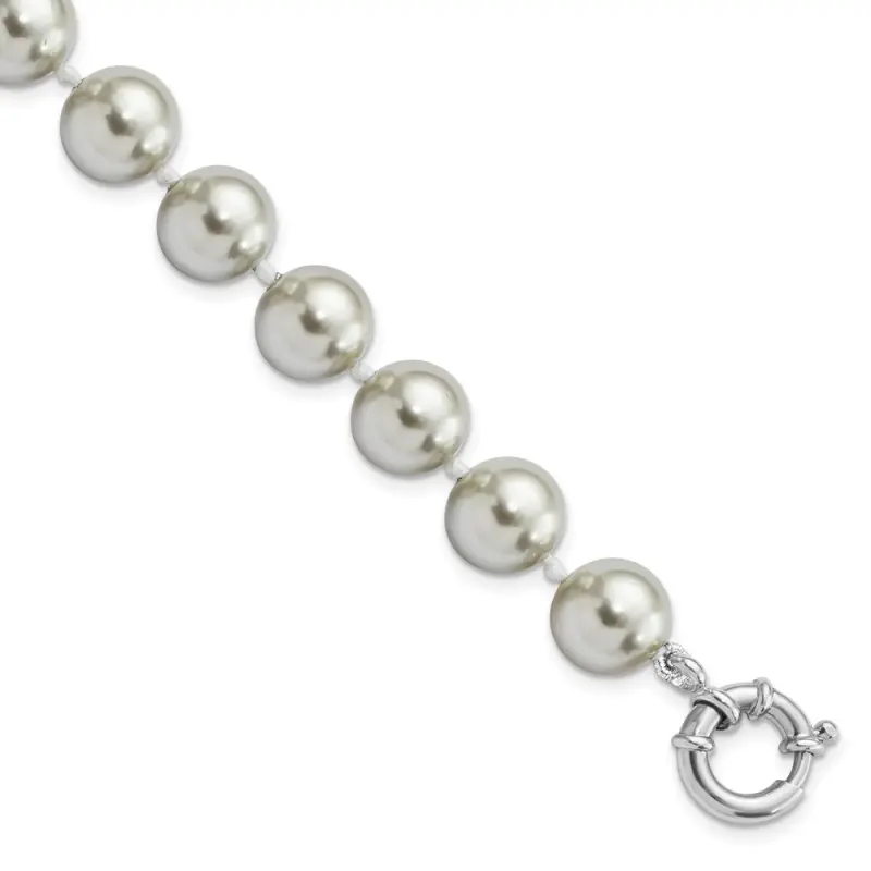 Majestik Sterling Silver Rhodium-finished 10-11mm Grey Imitation Shell Pearl Hand-knotted Bracelet