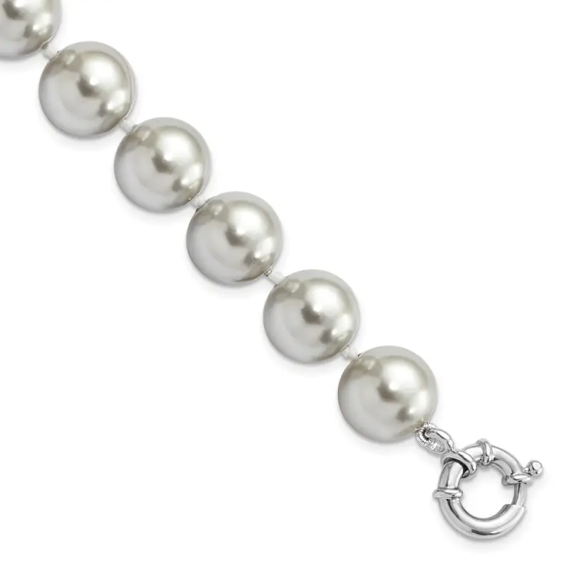 Majestik Sterling Silver Rhodium-finished 12-13mm Grey Imitation Shell Pearl Hand-knotted Bracelet