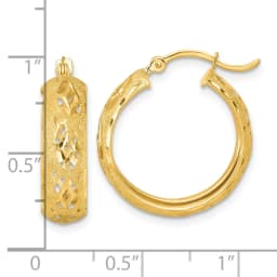 14k-polished-laser-and-diamond-cut-6-15x21mm-fancy-design-round-hoop-earrings