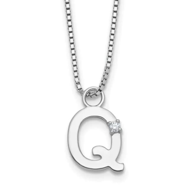 White Ice Sterling Silver Rhodium-finished 18 inch Diamond Letter Q Initial Necklace plus 2 inch Extender