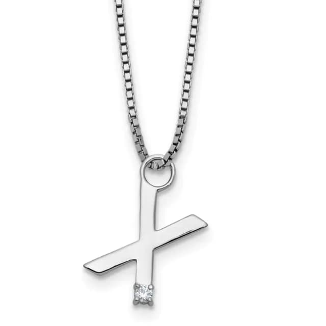 White Ice Sterling Silver Rhodium-finished 18 inch Diamond Letter X Initial Necklace plus 2 inch Extender