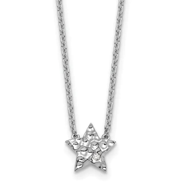 White Ice Sterling Silver Rhodium-finished 18 inch Diamond Star Necklace plus 2 inch Extender
