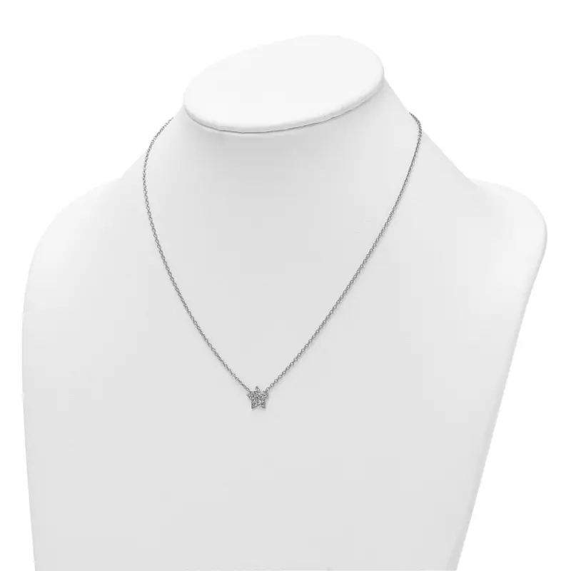 White Ice Sterling Silver Rhodium-finished 18 inch Diamond Star Necklace plus 2 inch Extender