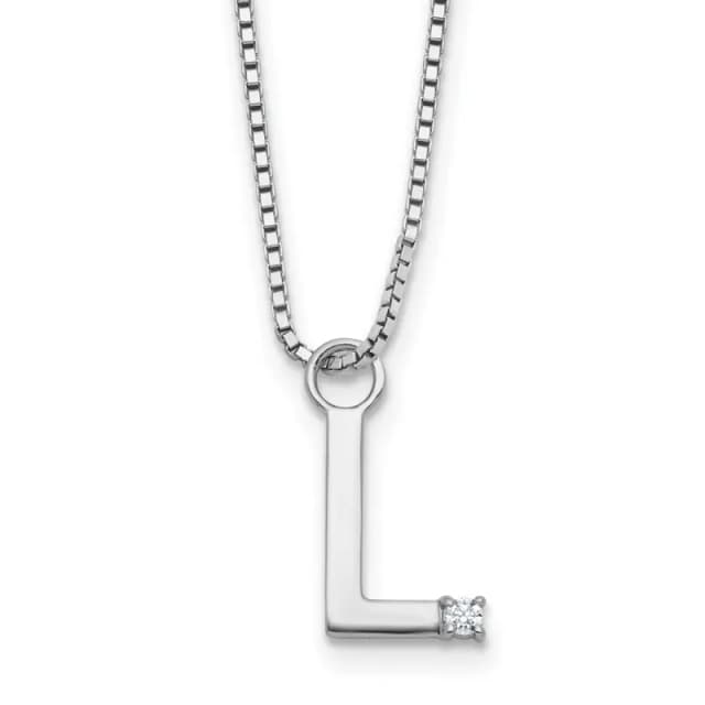 White Ice Sterling Silver Rhodium-finished 18 inch Diamond Letter L Initial Necklace plus 2 inch Extender