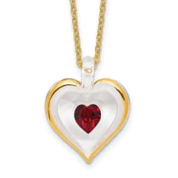 Glass Baron 22K Accent Gilding Gold-trim Glass with Red January Birthstone Crystal Heart 18 inch Gold-tone Necklace
