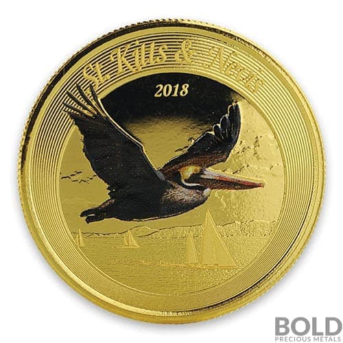 2018 EC8 St Kitts & Nevis Brown Pelican 1 oz Gold Proof (Colored)