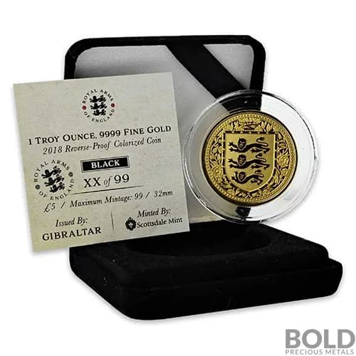 2018 Gibraltar Royal Arms of England Gold 1 oz Proof (Black Colored)