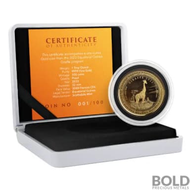2022 Gold 1 oz Equatorial Guinea Giraffe Coin