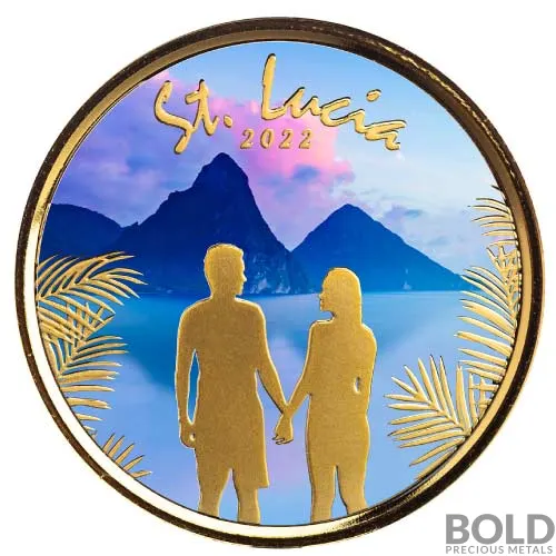 2022 Gold 1 oz St. Lucia: Romantic Couple Proof (Colored)